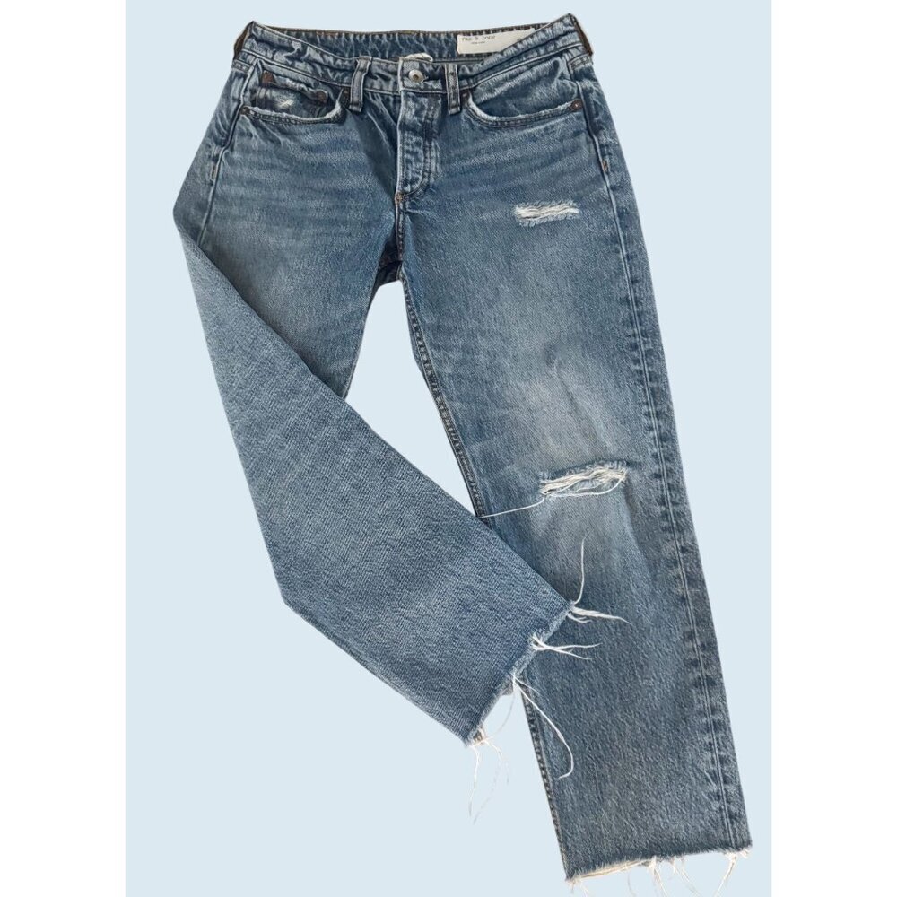 RAG & BONE Rosa Mid Rise Boyfriend Button Fly Distressed Jeans Sz 24